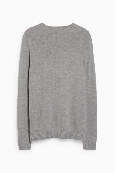 Mężczyźni - Sweter z żywej wełny - jasnoszary-melanż