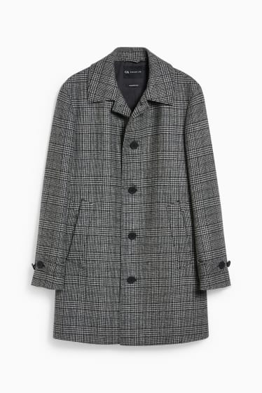 Men - Merino coat - check - gray / black