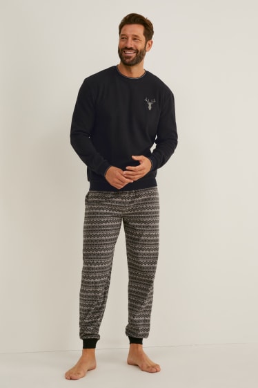Heren - Fleece pyjama - grijs / zwart