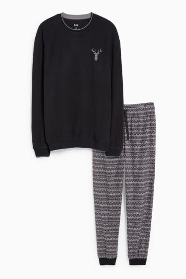 Heren - Fleece pyjama - grijs / zwart