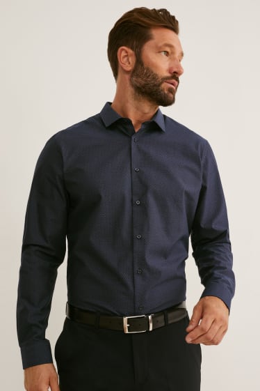 Hommes - Chemise de bureau - coupe droite - col kent - facile à repasser - bleu foncé