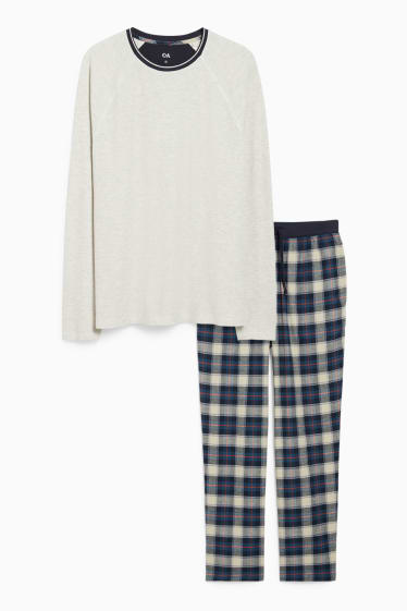 Bărbați - Pijama cu pantaloni din flanel - bej / albastru