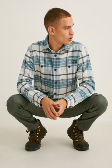 Men - Flannel shirt - regular fit - kent collar - check - green / cremewhite