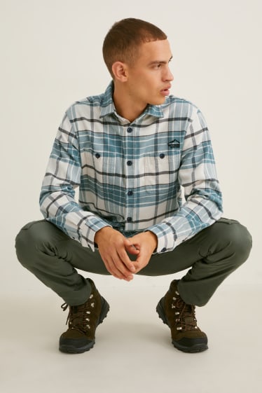 Uomo - Camicia di flanella - regular fit - collo all'italiana - quadretti - verde / bianco crema