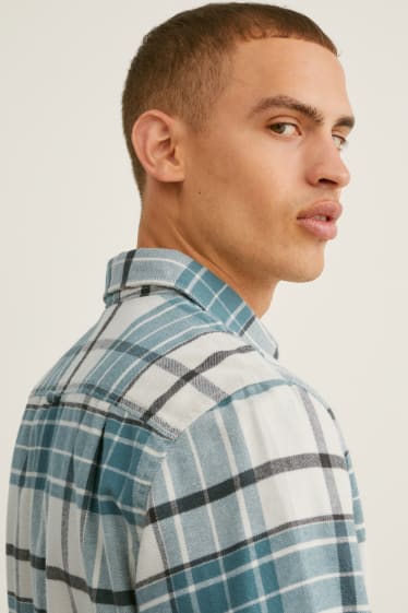 Men - Flannel shirt - regular fit - kent collar - check - green / cremewhite