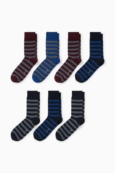 Heren - Set van 7 paar - sokken - LYCRA® - gestreept - donkerblauw