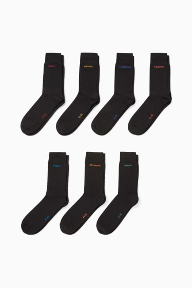 Hombre - Pack de 7 - calcetines con dibujo - días de la semana - negro