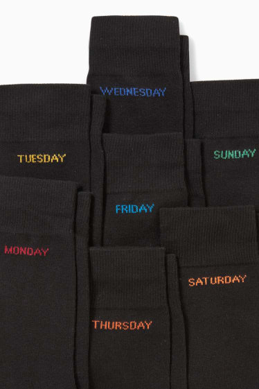 Heren - Set van 7 paar - sokken met motief - dagen van de week - zwart