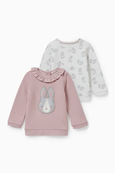 Babys - Set van 2 - babysweatshirt - wit / roze