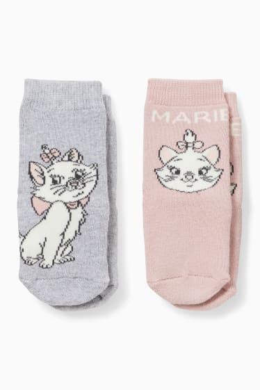 Bébés - Lot de 2 paires - Les Aristochats - chaussettes antidérapantes pour nouveau-né - gris clair chiné