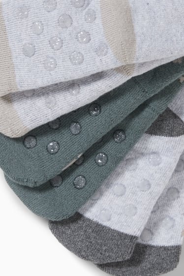 Bébés - Lot de 3 paires - élan - chaussettes antidérapantes à motif pour bébé - gris / vert foncé