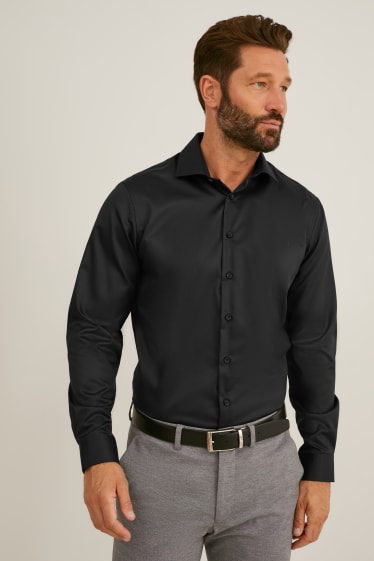 Pánské - Business košile - regular fit - cutaway - s nežehlivou úpravou - černá