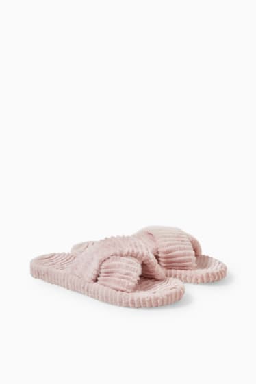Dámské - Domácí obuv z umělé kožešiny - růžová