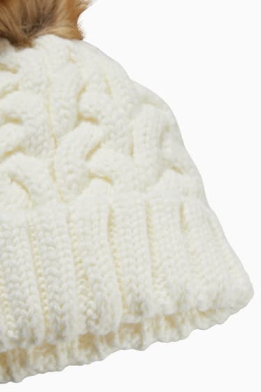 Enfants - Bonnet en maille - motif tressé - blanc