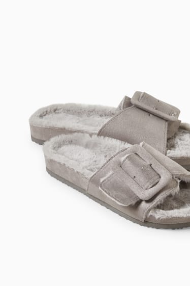 Women - Slippers - faux suede - light gray