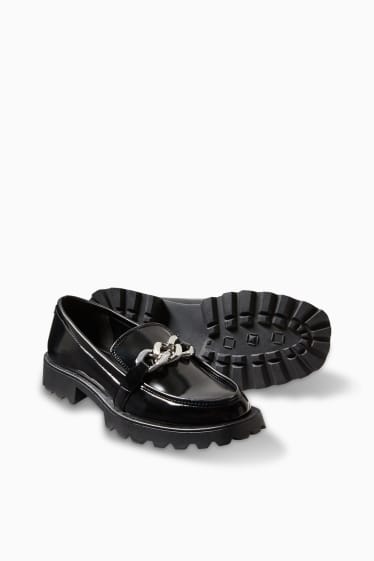 Damen - Loafer - Lederimitat - schwarz