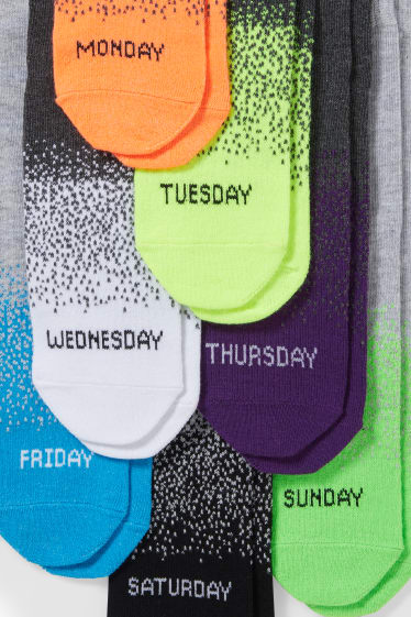 Enfants - Lot de 7 paires - jours de la semaine - chaussettes à motif - gris chiné