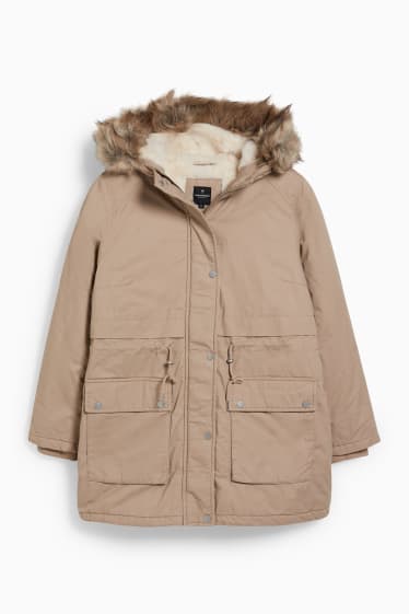 Dames - CLOCKHOUSE - parka met capuchon en imitatiebontrandje - beige