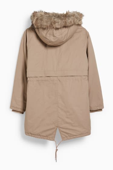 Damen - CLOCKHOUSE - Parka mit Kapuze und Kunstfellbesatz - beige