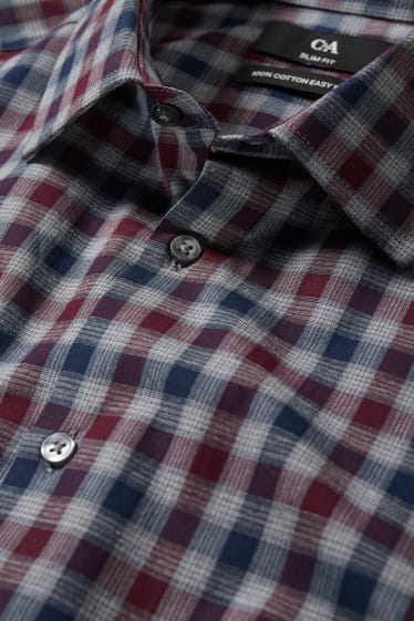 Hombre - Camisa - slim fit - kent - de planchado fácil - de cuadros - gris / rojo oscuro