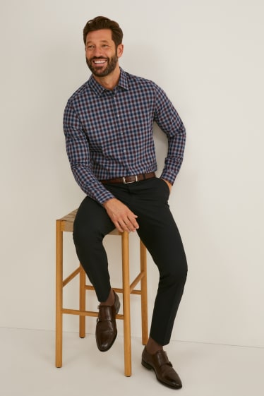 Hombre - Camisa - slim fit - kent - de planchado fácil - de cuadros - gris / rojo oscuro