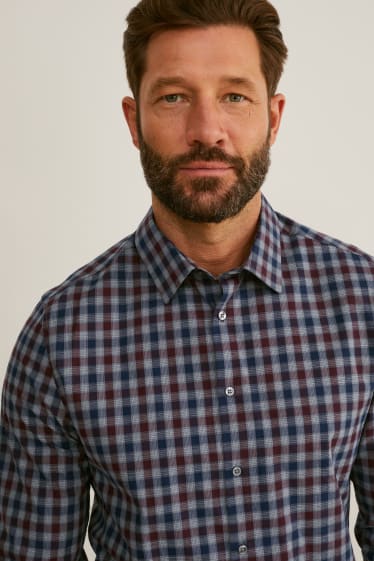 Men - Business shirt - slim fit - kent collar - check - gray / dark red