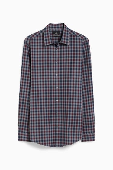 Heren - Business-overhemd - slim fit - kent - gemakkelijk te strijken - geruit - grijs / donkerrood