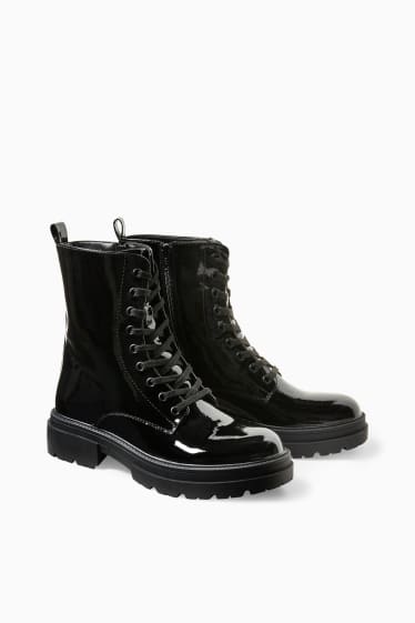Damen - Lack-Boots - Lederimitat - schwarz