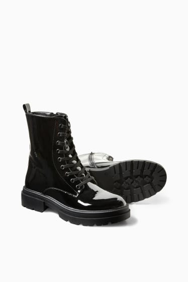 Women - Patent boots - faux leather - black
