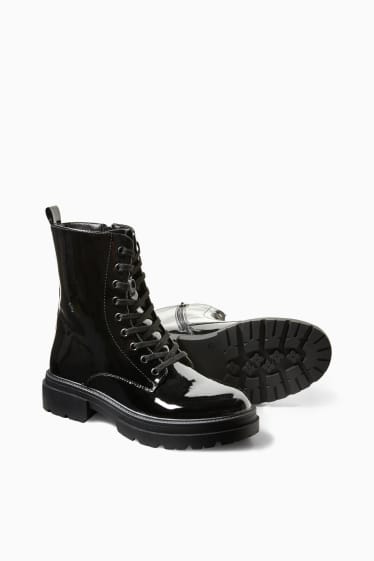 Damen - Lack-Boots - Lederimitat - schwarz