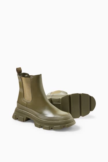 Damen - Chelsea Boots - Lederimitat - dunkelgrün