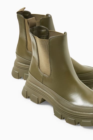 Damen - Chelsea Boots - Lederimitat - dunkelgrün