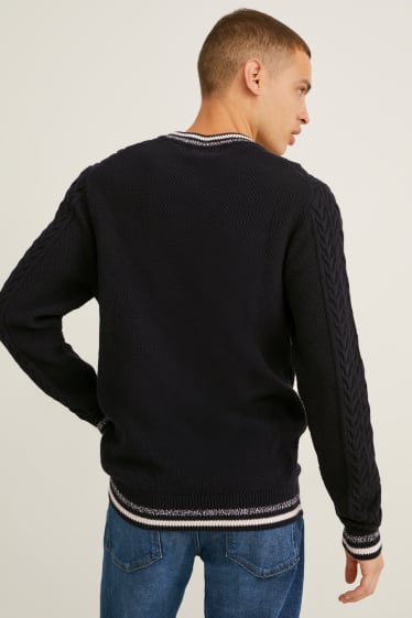 Hommes - Pullover - motif à tresse - bleu foncé