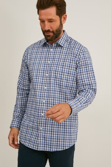 Heren - Trui en overhemd - regular fit - kent - gemakkelijk te strijken - donkerblauw / wit