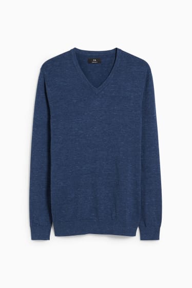 Hommes - Pull et chemise de bureau - regular fit - col Kent - facile à repasser - bleu foncé / blanc