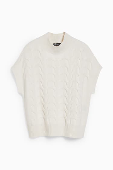Dámské - Kašmírový svetr - copánkový vzor - krémově bílá