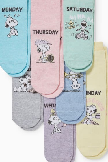 Damen - Multipack 7er - Socken mit Motiv - Snoopy - violett