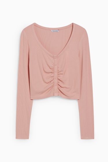 Damen - Crop Langarmshirt - rosa
