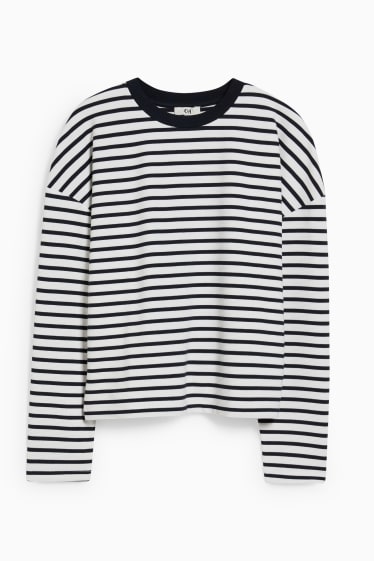 Women - Long sleeve top - striped - dark blue / white