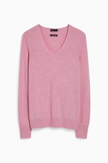 Dámské - Kašmírový svetr - růžová-žíhaná