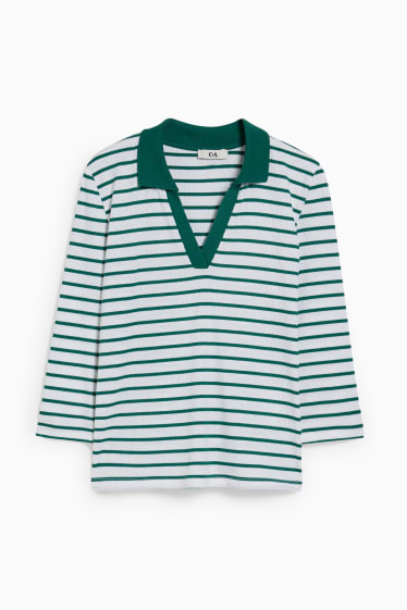 Damen - Poloshirt - gestreift - weiss / grün