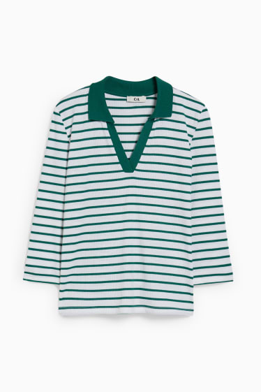 Femei - Tricou polo - cu dungi - alb / verde