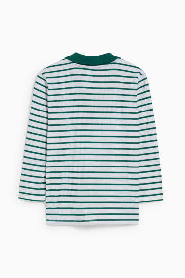 Damen - Poloshirt - gestreift - weiss / grün