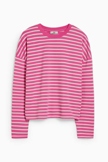 Damen - Langarmshirt - gestreift - pink