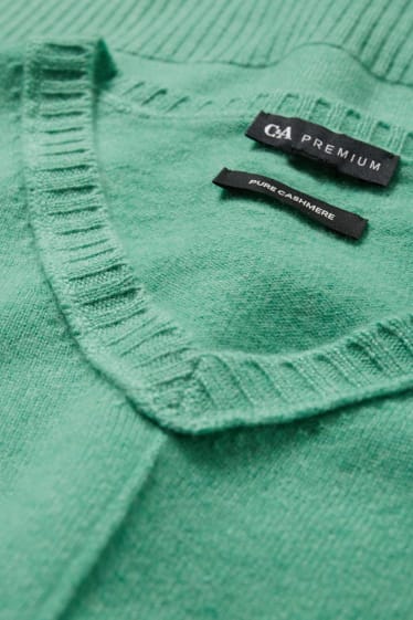 Dámské - Kašmírový svetr - zelená-žíhaná