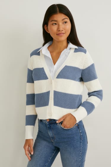 Women - Cardigan - striped - blue / white