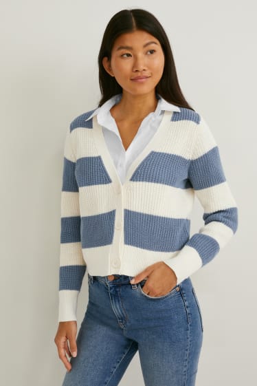 Damen - Strickjacke - gestreift - blau / weiß