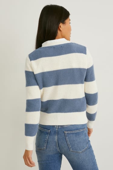 Women - Cardigan - striped - blue / white