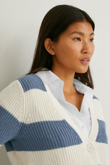 Women - Cardigan - striped - blue / white