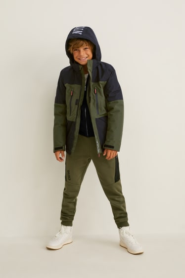 Kinder Jungen - Funktionsjacke mit Kapuze - dunkelgrün